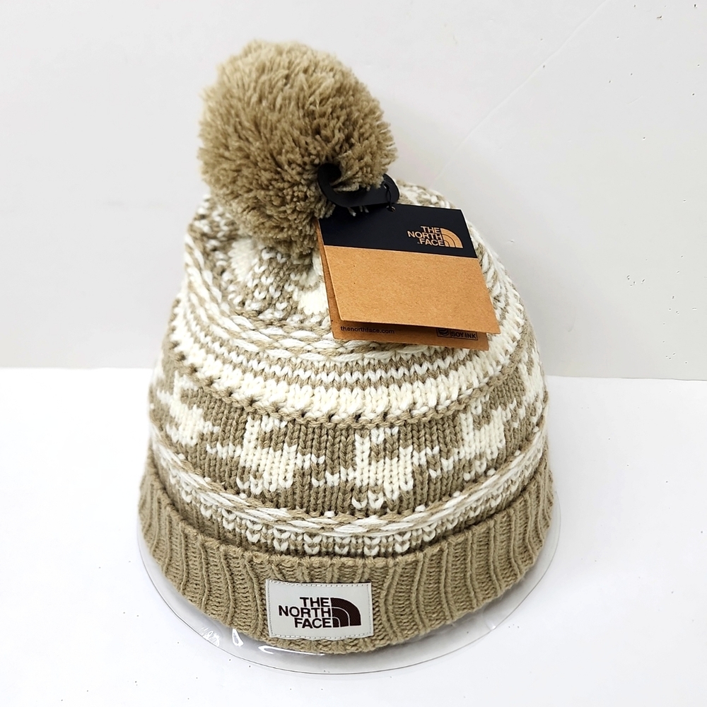 THE NORTH FACE BEANIE HAT TAN & CREAM COLOR